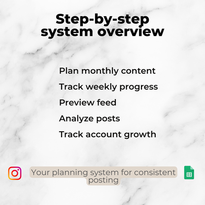 Instagram Content Planner with Analytics - Calendar, Feed Preview and Growth Tracker for Google Sheets