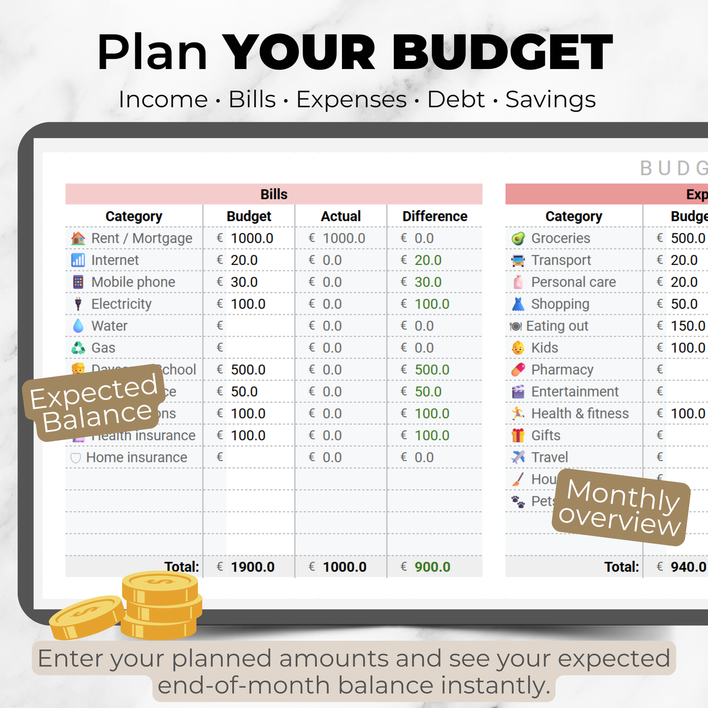 Simple Monthly Budget Spreadsheet for Google Sheets | Income & Expense Tracker