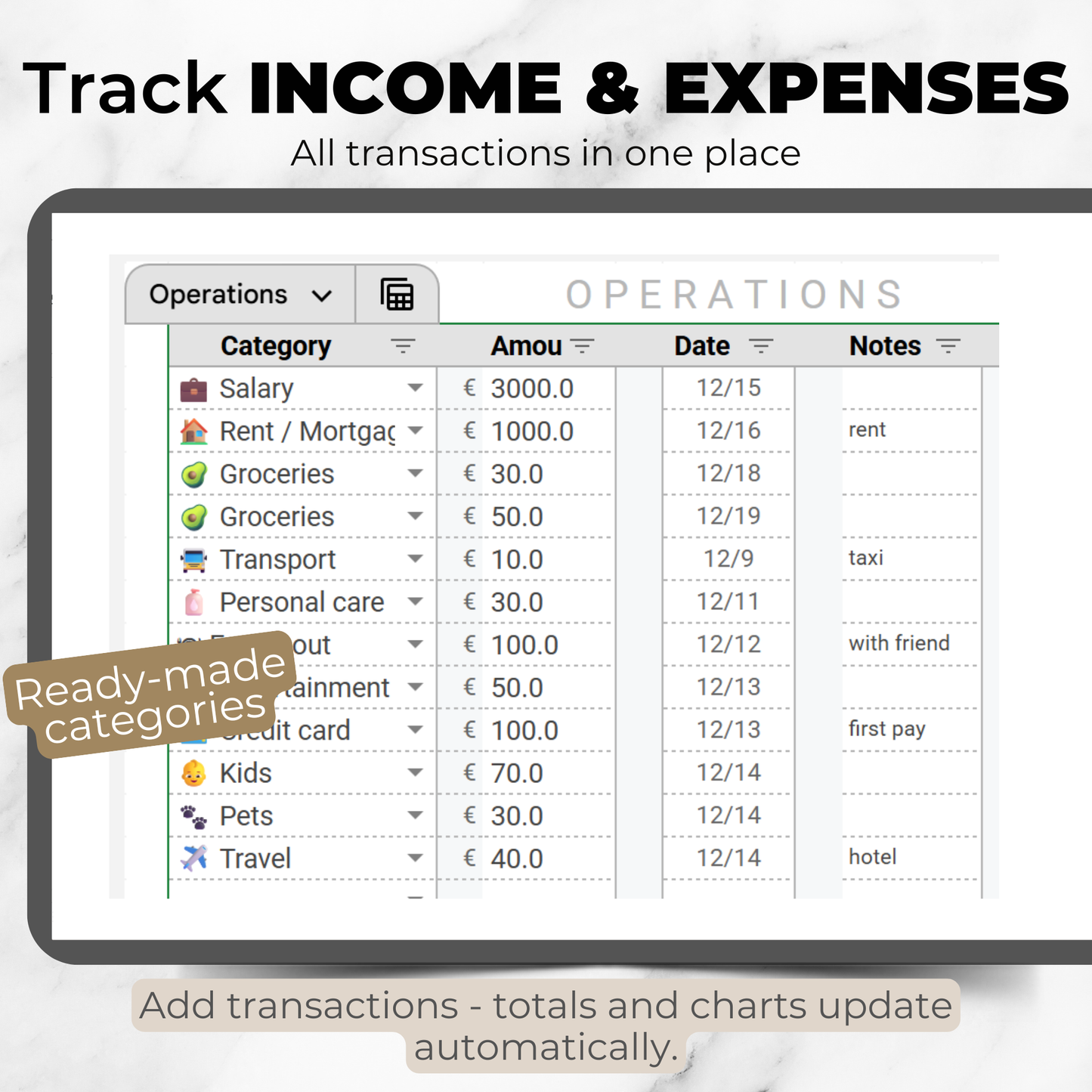 Simple Monthly Budget Spreadsheet for Google Sheets | Income & Expense Tracker