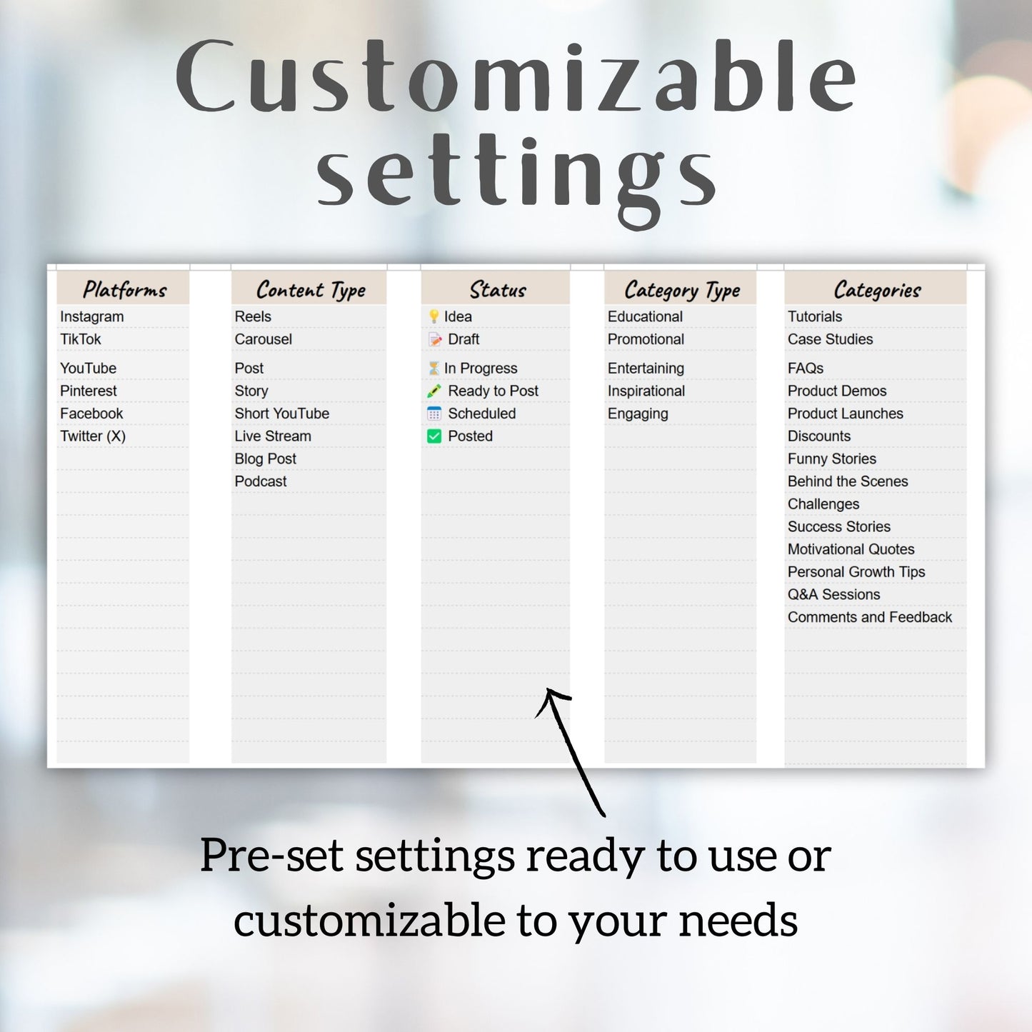 12-Month Social Media Content & Feed Planner – Google Sheets