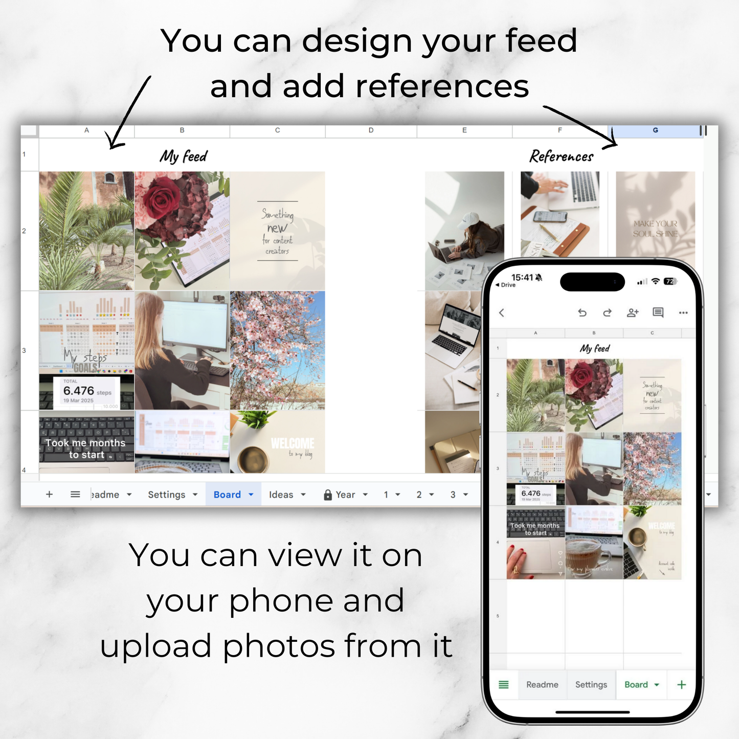 Instagram Content Planner with Analytics - Calendar, Feed Preview and Growth Tracker for Google Sheets