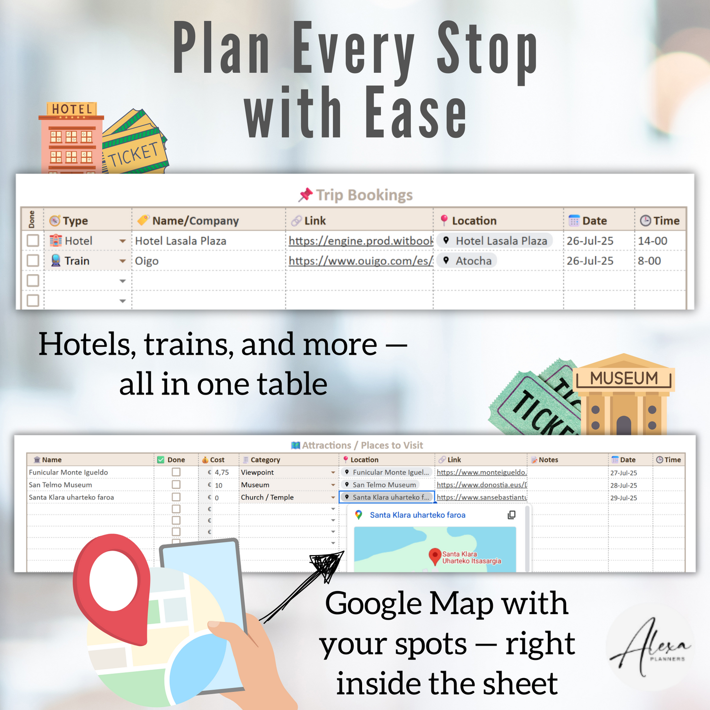 All-in-One Travel Planner | Google Sheets Template for Budget, Itinerary & Packing