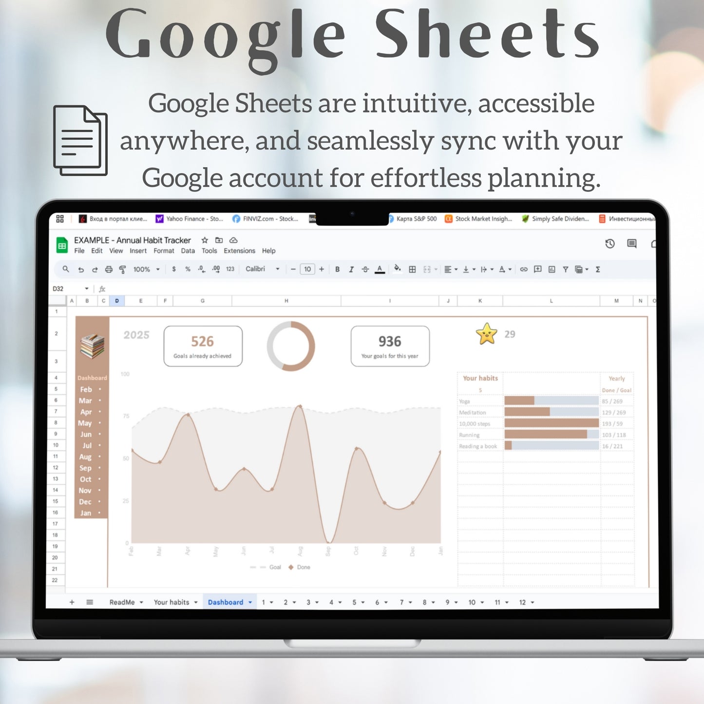 Annual Habit Tracker - Spreadsheet Template for Google Sheets