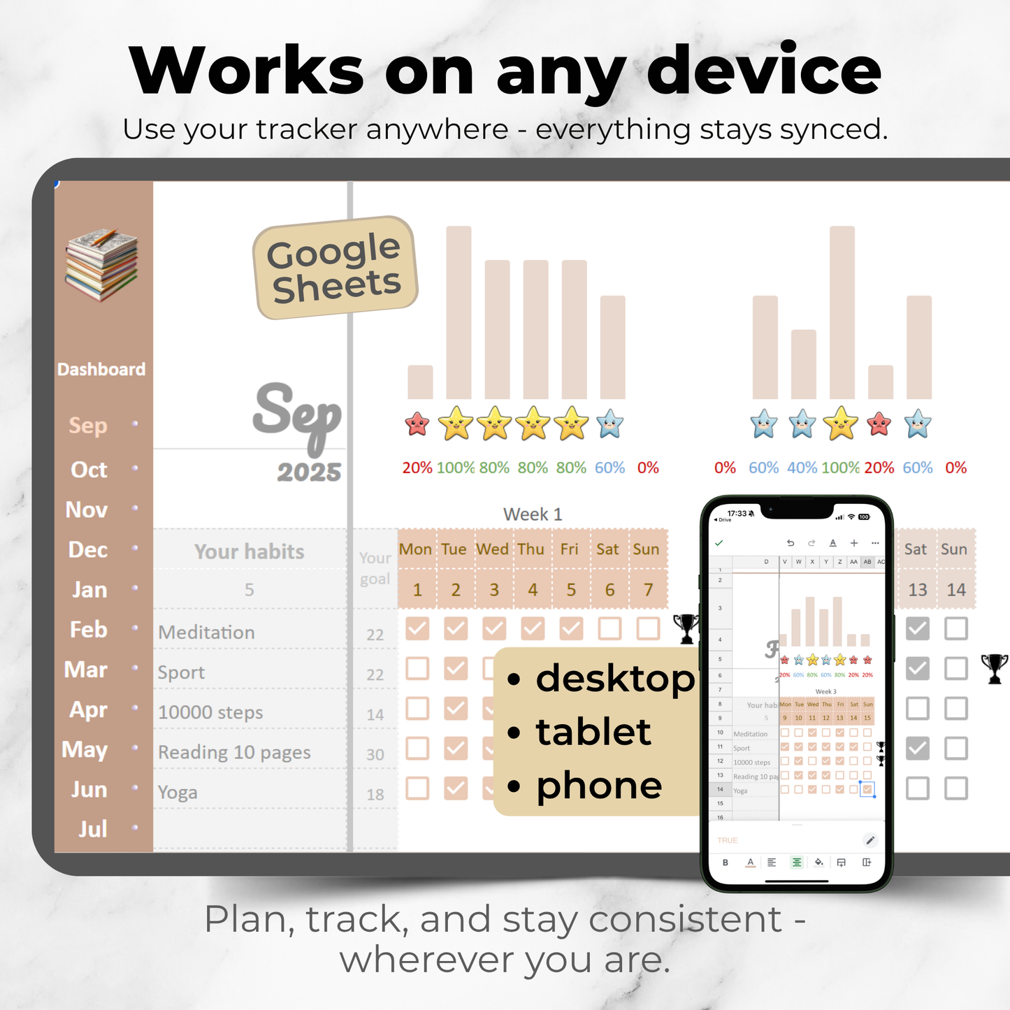 Annual Habit Tracker – Google Sheets Template | Automated Progress Dashboard