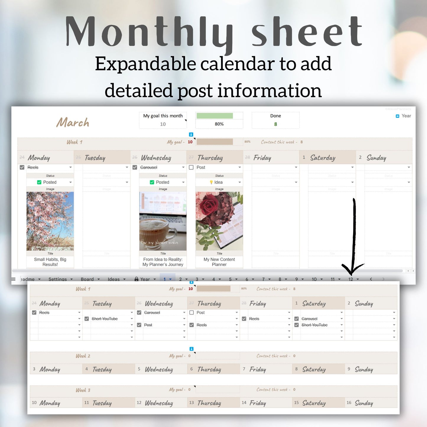 12-Month Social Media Content & Feed Planner – Google Sheets