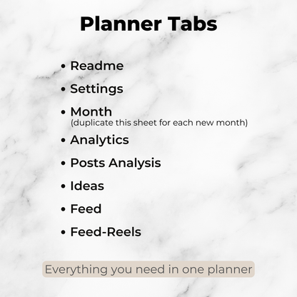 Instagram Content Planner with Analytics - Calendar, Feed Preview and Growth Tracker for Google Sheets