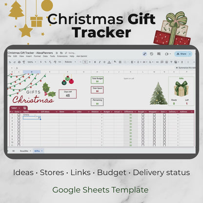 Christmas Gift Tracker Template - Google Sheets Planner for Gifts, Budget & Delivery